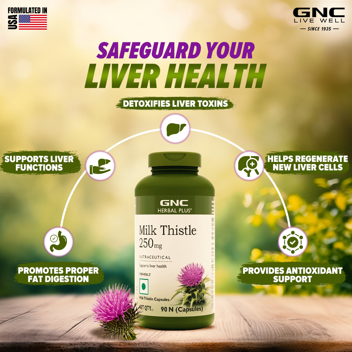 GNC Herbal Plus Milk Thistle - 250mg Detoxifies Liver Toxins & Supports Liver Health