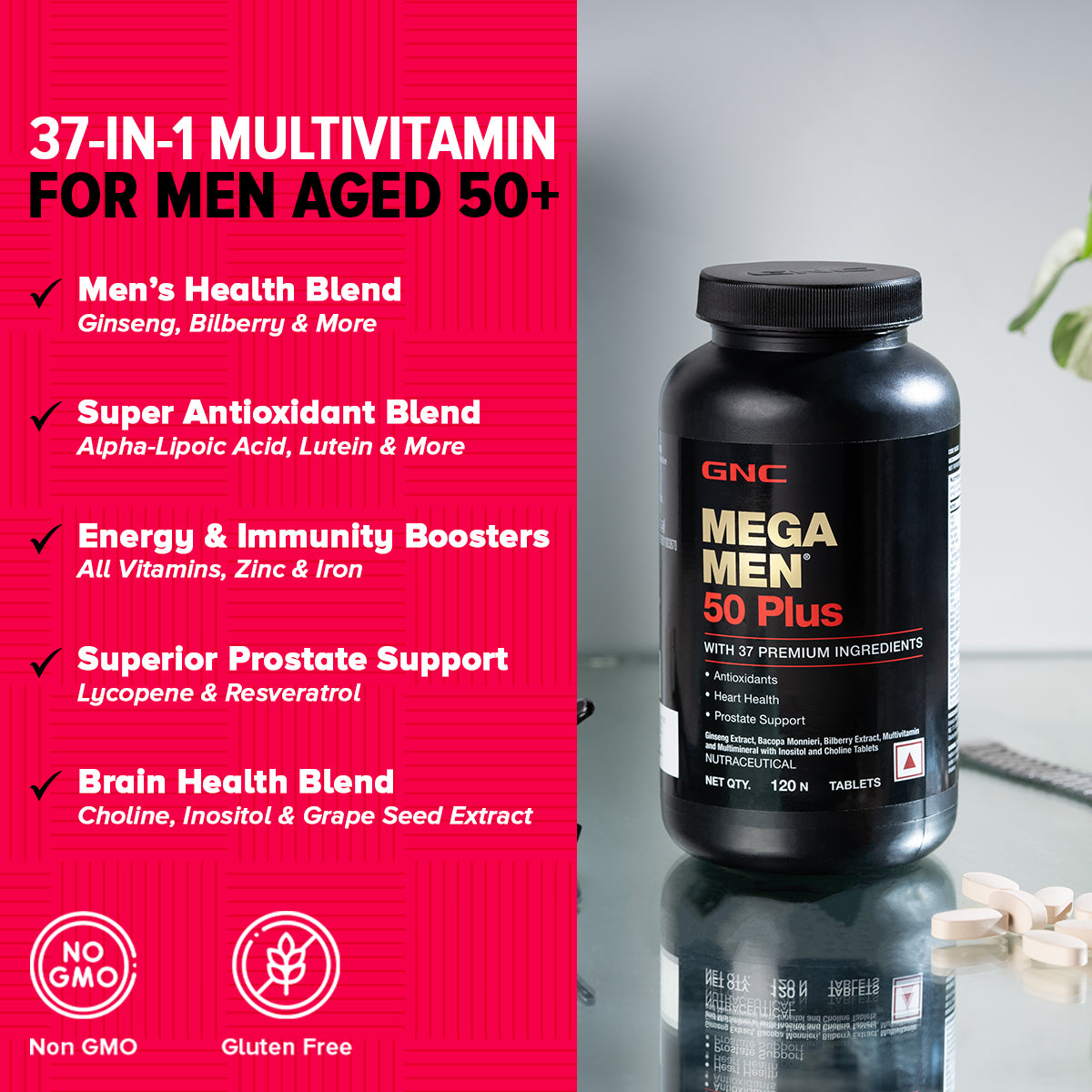 GNC Mega Men 50 Plus Multivitamin - For Healthy Heart, Prostate Support & Well-Being
