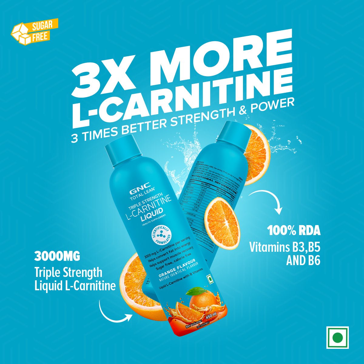 GNC Total Lean Triple Strength L-Carnitine Liquid - 3000mg | Burns Fat For Energy & Muscle Gains