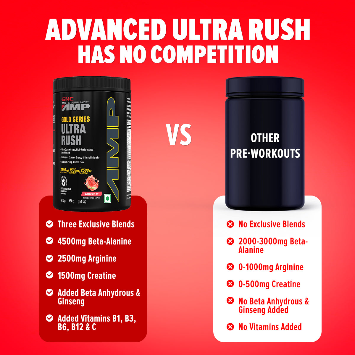 GNC AMP Gold Series Ultra Rush - Extreme Energy, Powerful Pump & Deep Focus