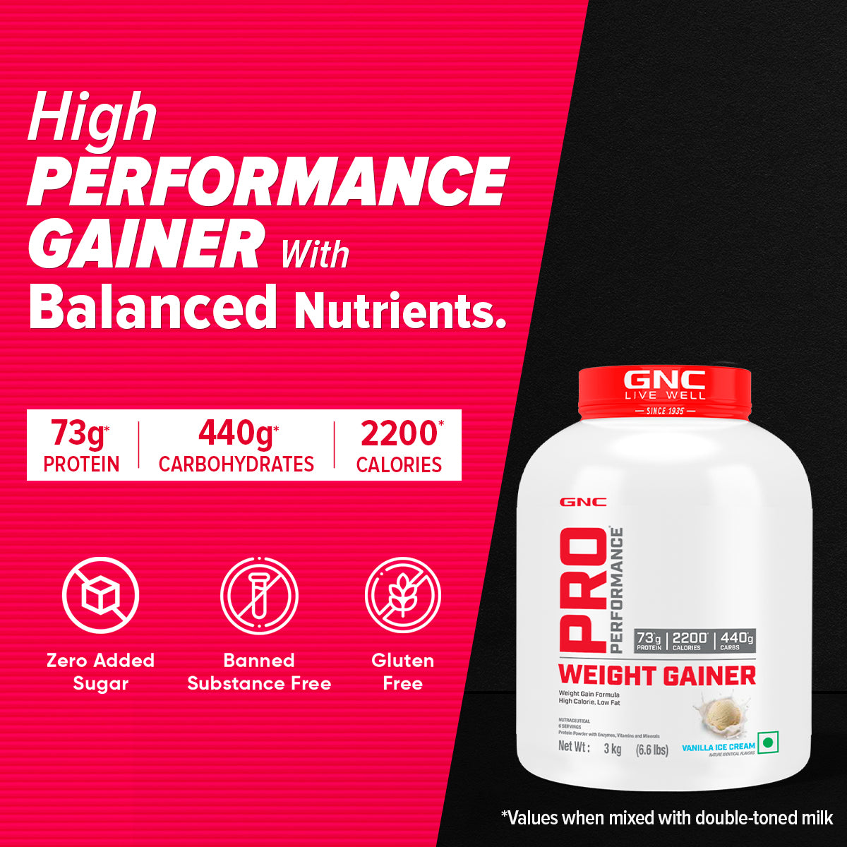 GNC Pro Performance Weight Gainer - High-Calorie, Low-Fat Formula For Healthy Body Gains