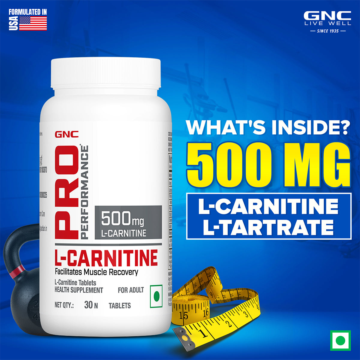 GNC Pro Performance L-Carnitine Tablets 500mg - Burns Fat for Instant Energy & Extreme Performance
