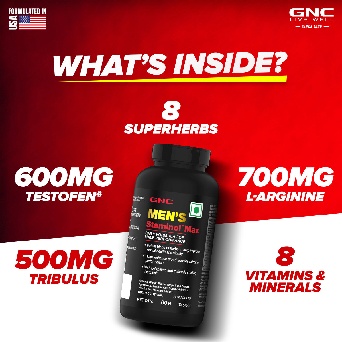 GNC Men's Staminol Max - Testosterone Booster for Long-Lasting Performance & Stamina - Free Fish Oil 1000mg