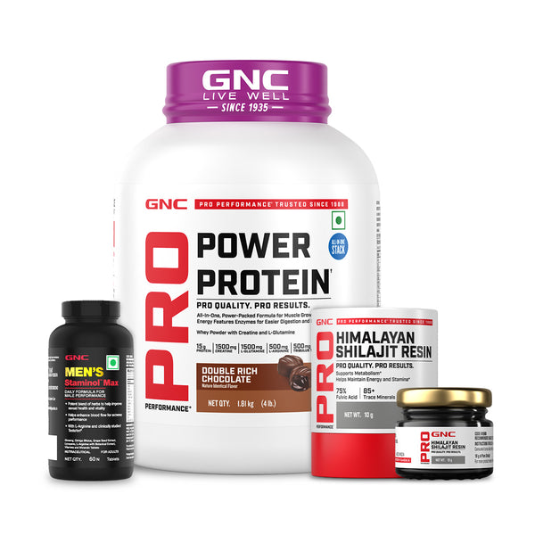 GNC Pro Performance Power Protein + Pure Himalayan Shilajit Resin + Men's Staminol Max