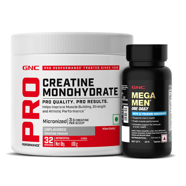 GNC Pro Performance Creatine Monohydrate + Mega Men One Daily Multivitamin