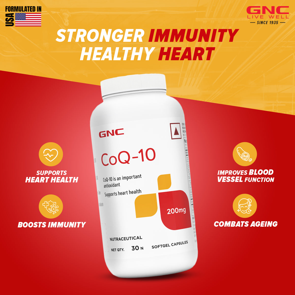 GNC CoQ-10 200mg - For Heart Health, Immunity, & Anti-Ageing