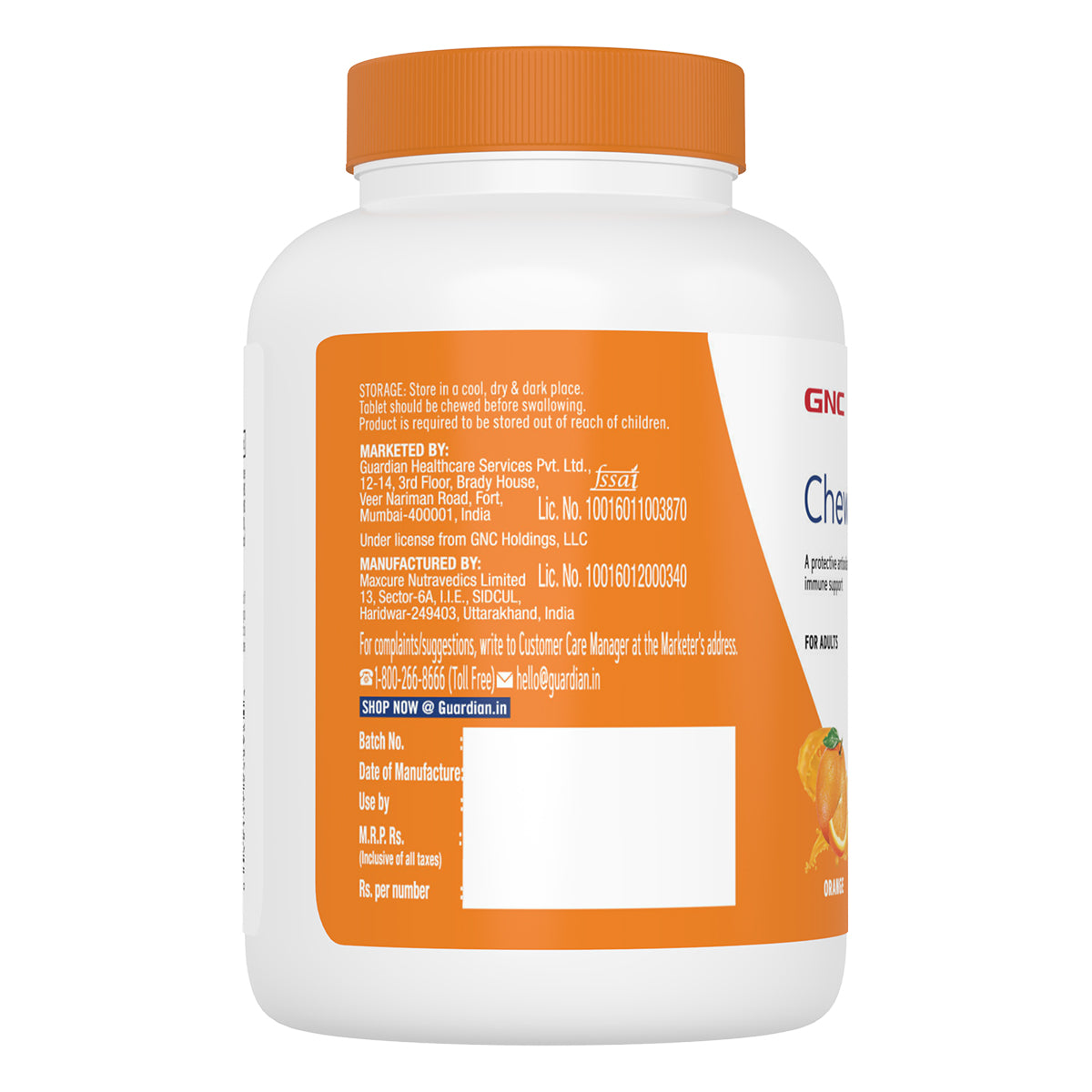 GNC Vitamin C Chewable - 500mg - Boosts Immunity & Protects Against Infections