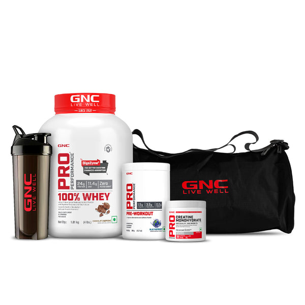 COMPLETE GYM SET | 100% WHEY PROTEIN WITH BLACK GYM BAG & SHAKER + PRE WORKOUT +CREATINE