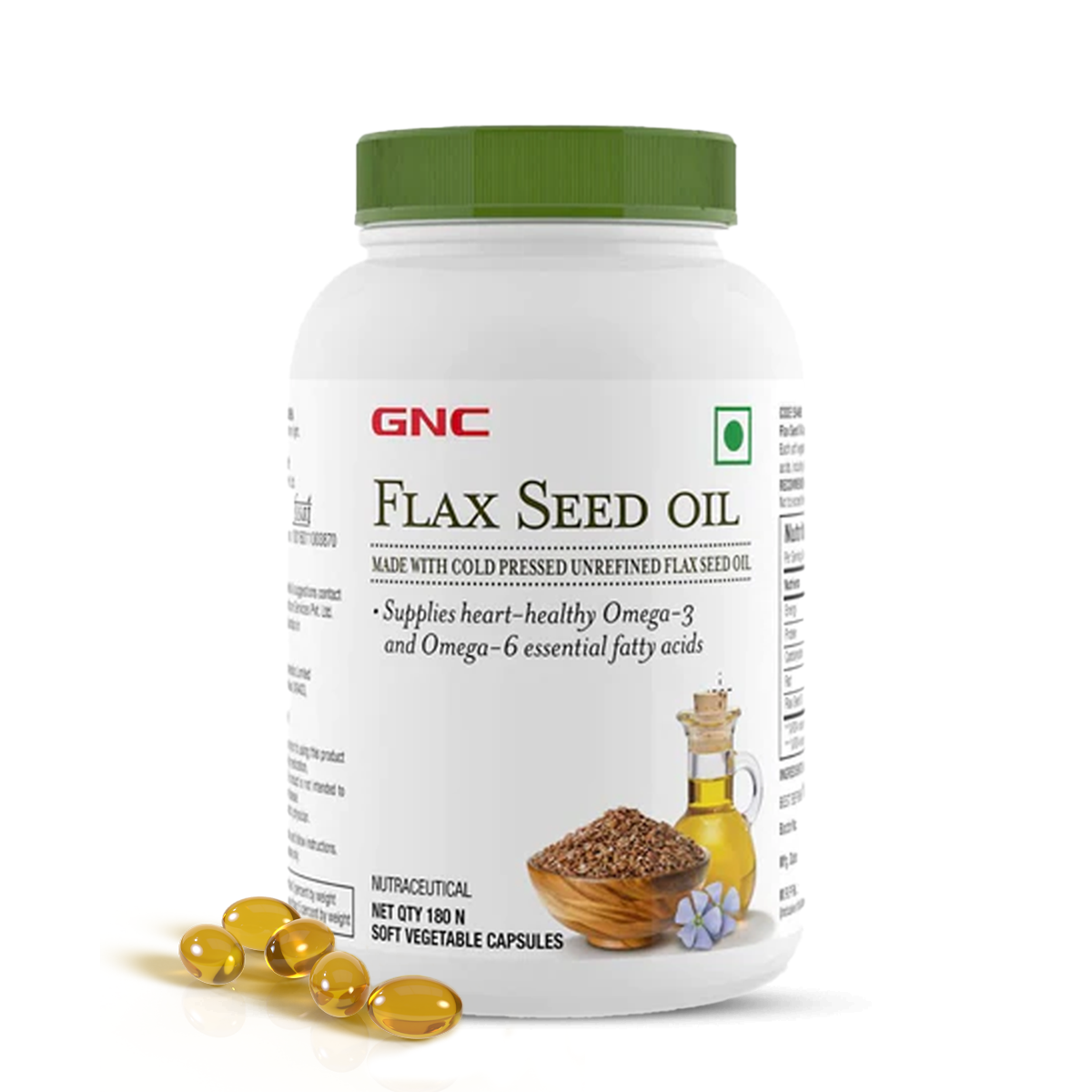GNC Flax Seed Oil -   1000mg - Vegetarian Omega 3 & 6 Capsules for Overall Well-Being