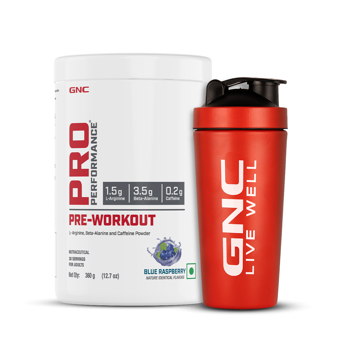 GNC Pro Performance PreWorkout With Shaker Blue Raspberry Black