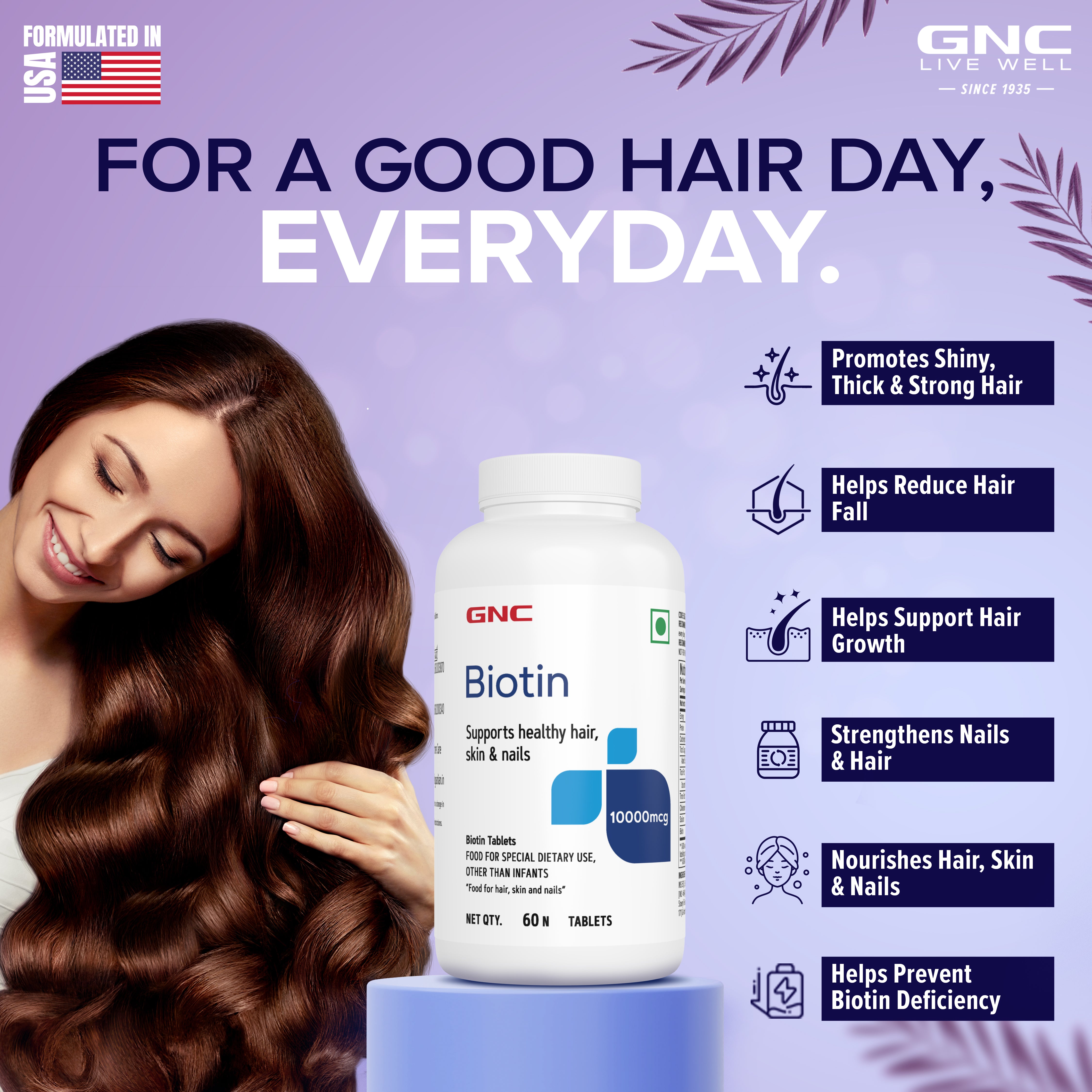 GNC Biotin 10,000mcg - Reduces Hair Fall & Promotes New Hair Growth