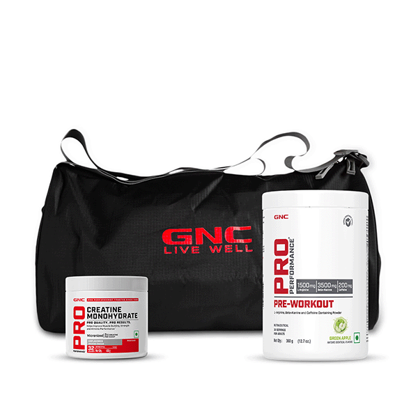 Creatine Unflavoured 100g + Preworkout Green Apple + Gym Bag