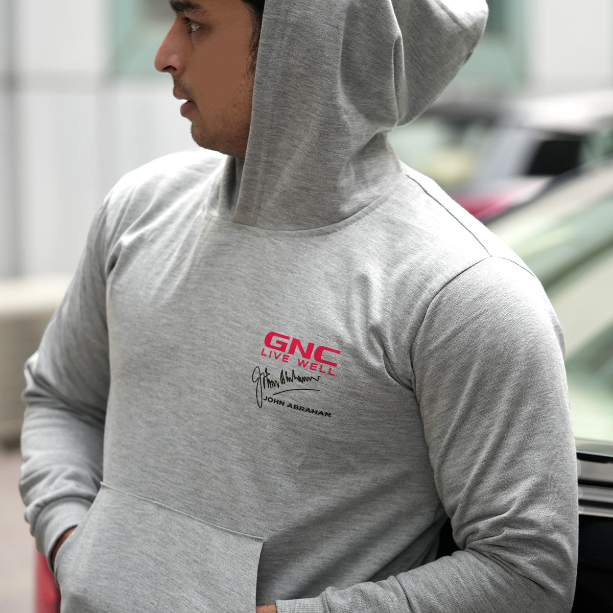 GNC Full Sleeves Grey Hoodie | Sports Wear | 100% Cotton | Signed By John Abraham - 