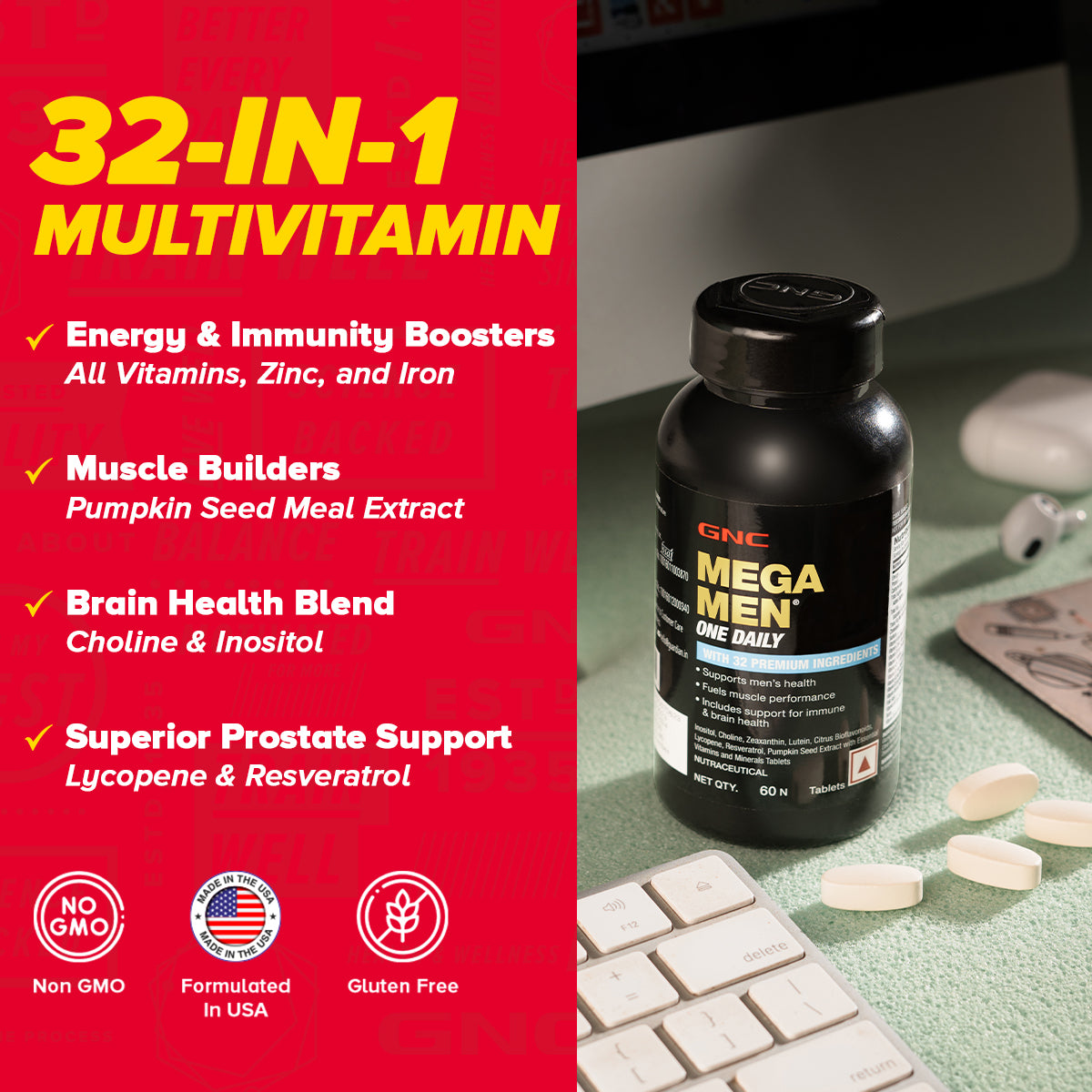 GNC Mega Men One Daily Multivitamin - Improves Energy, Immunity & Overall Health