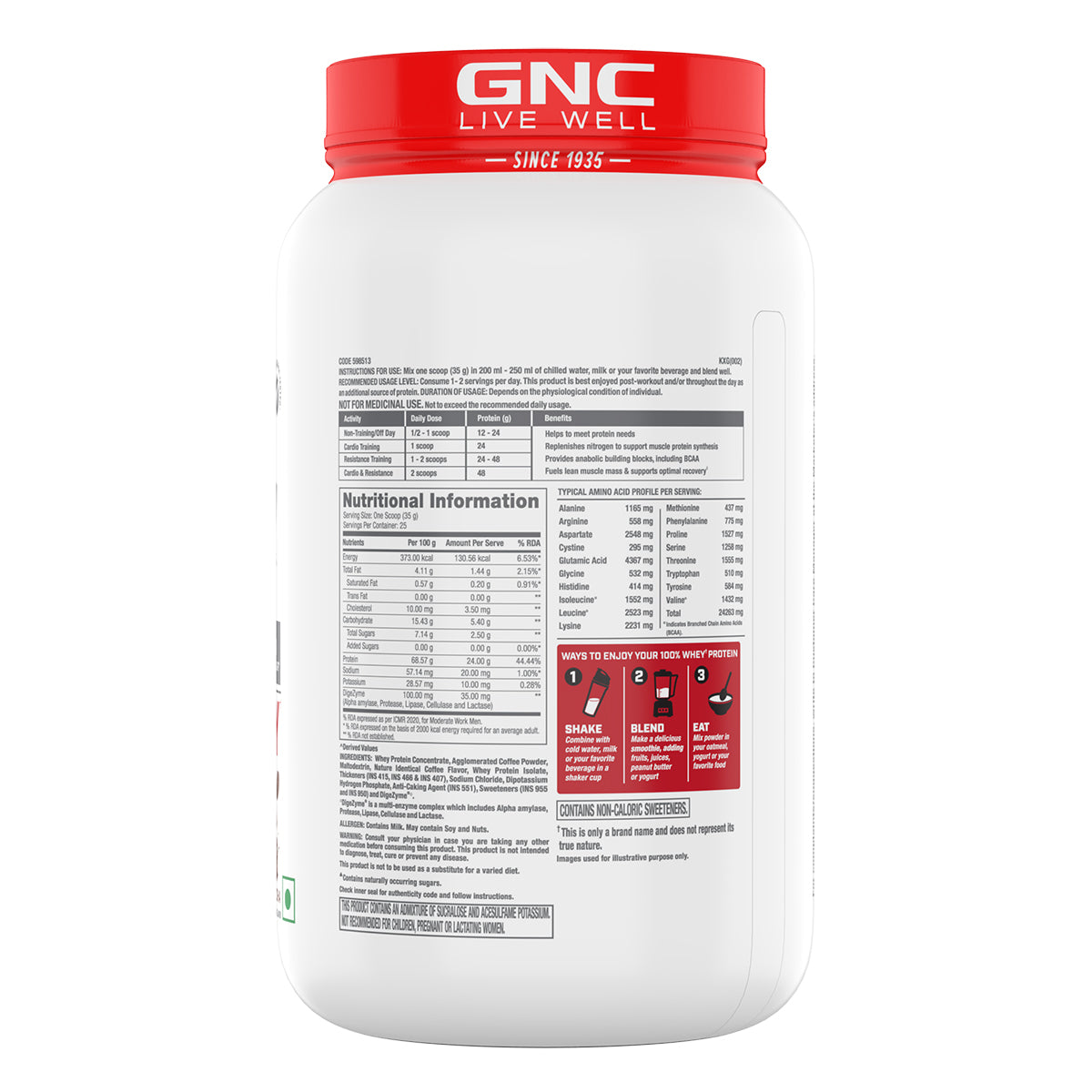 GNC Pro Performance 100% Whey Protein -2 lbs with Shaker - Faster Recovery & Lean Muscle Gains | Informed Choice Certified