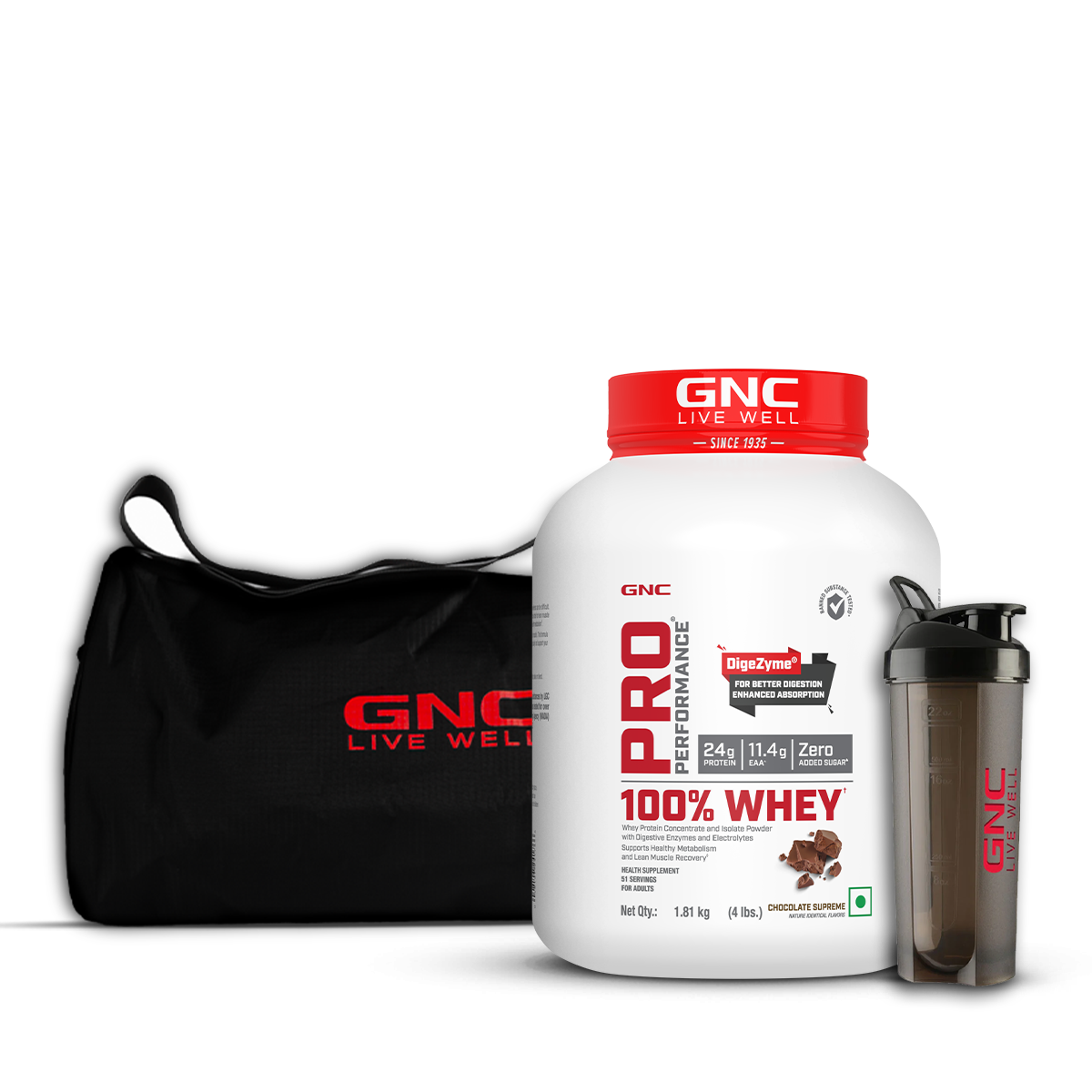GNC Complete Gym Set | 100% Whey Protein with Black Gym Bag & Shaker - Faster Recovery & Lean Muscle Gains