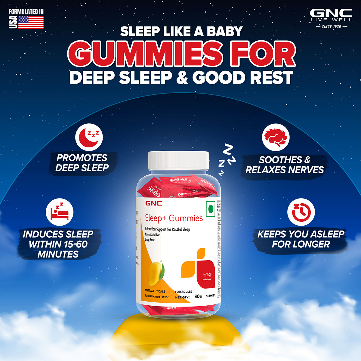 GNC Sleep+ Gummies - For Deep & Restful Sleep In 15-60 minutes