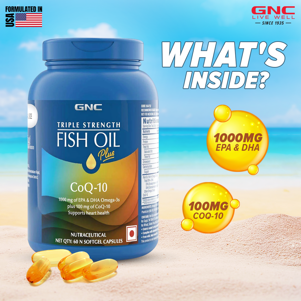 GNC Triple Strength Fish Oil Plus CoQ - 1000mg - For Heart Health, Memory & Overall Well-Being