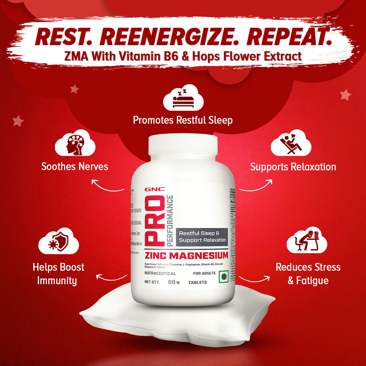 GNC Pro Performance Zinc Magnesium Amino (ZMA) Complex - Rest and Re-Energize | Best For Undisturbed Sleep & Calmness