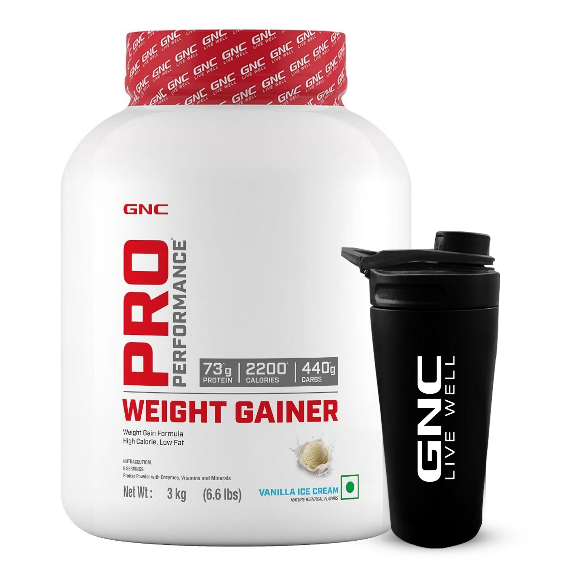 GNC Pro Performance Weight Gainer 3KG with Shaker - High-Calorie, Low-Fat Formula For Healthy Body Gains
