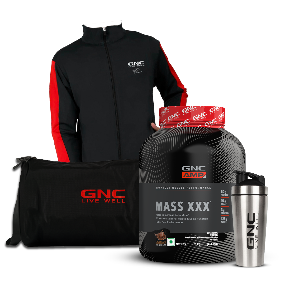 GNC AMP Amplified Mass XXX 2KG with Gym Kit -  Increases Lean Muscle Gains | Boosts Strength & Recovery