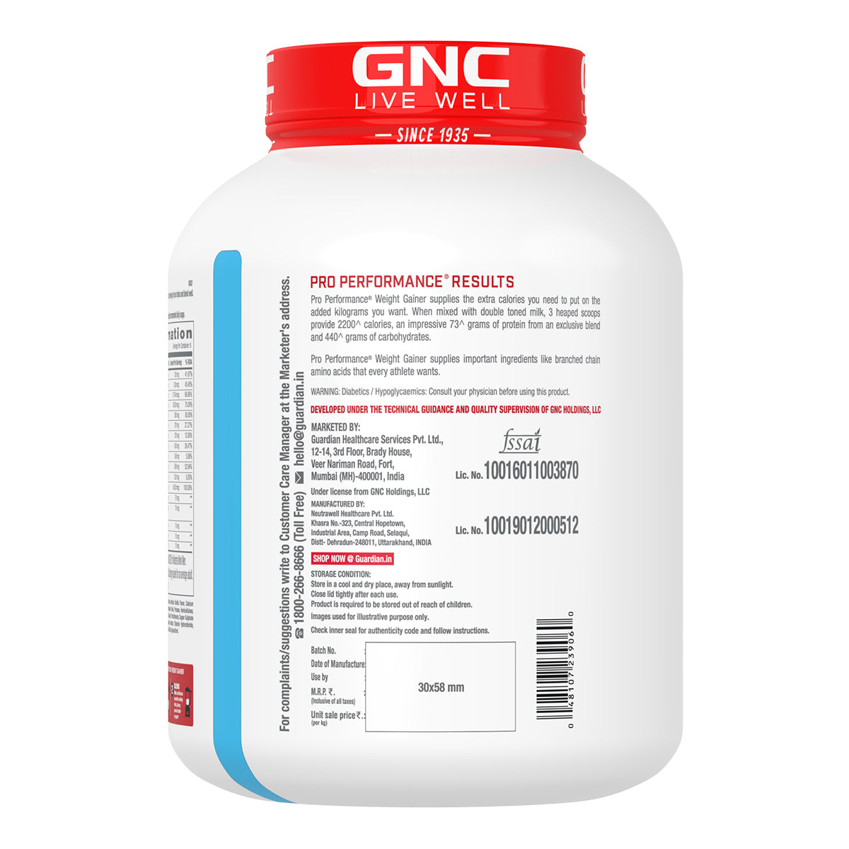 GNC Pro Performance Weight Gainer 3KG with Gym Kit - High-Calorie, Low-Fat Formula For Healthy Body Gains
