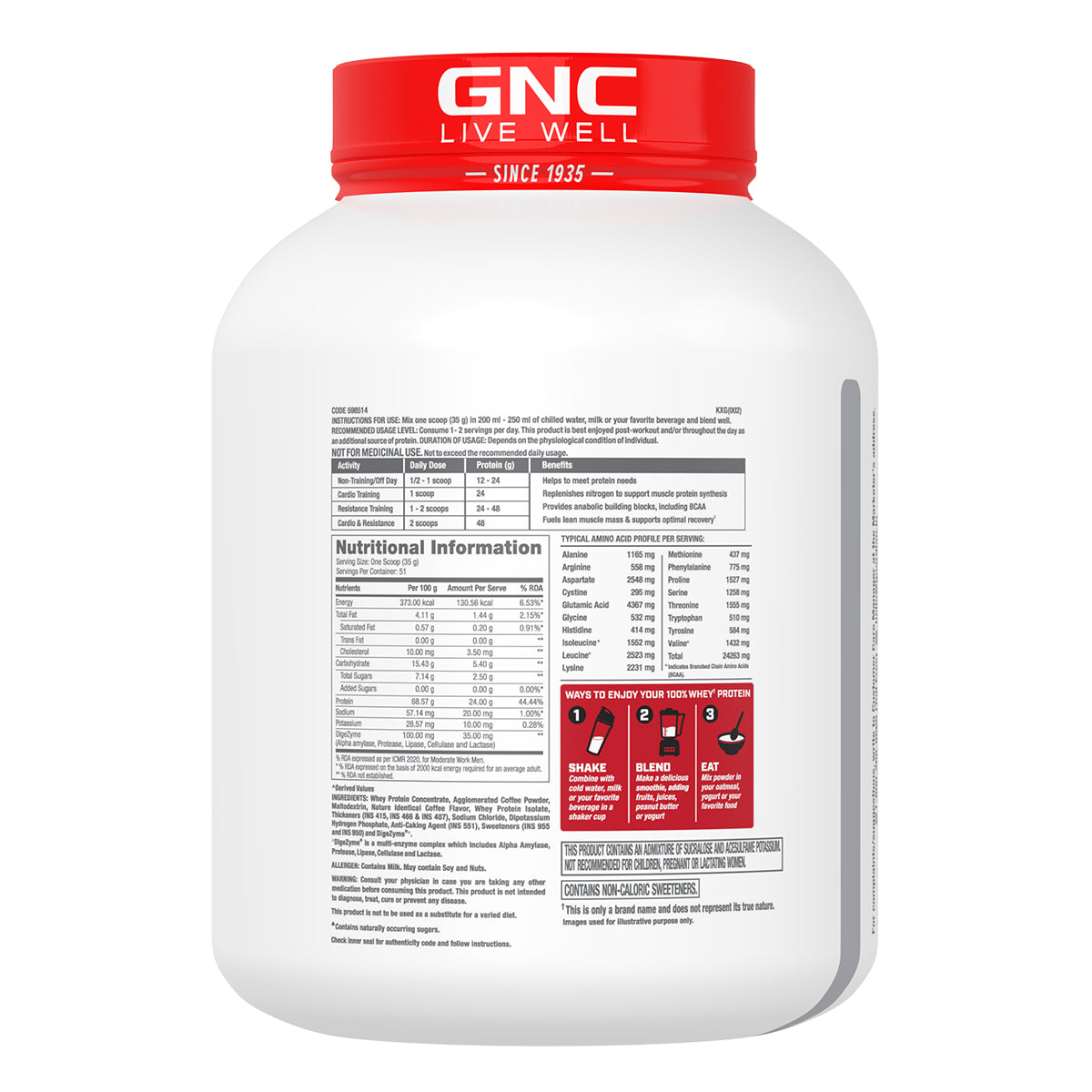 GNC Pro Performance 100% Whey Protein 4 lbs with Gym Kit - Faster Recovery & Lean Muscle Gains | Informed Choice Certified
