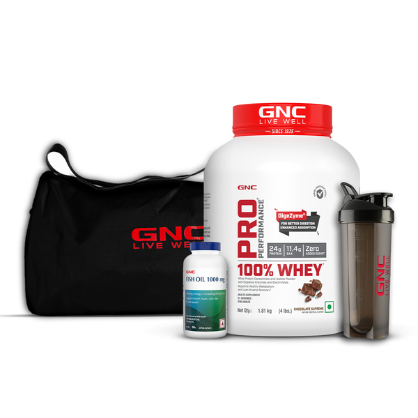 GNC Complete Gym Set | 100% Whey Protein with Black Gym Bag & Shaker