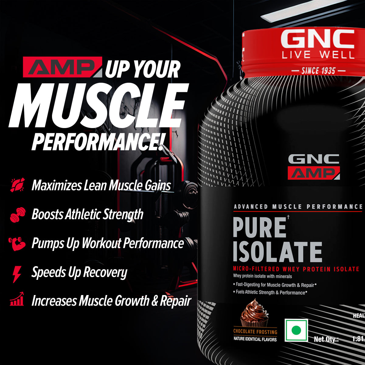 GNC AMP Pure Isolate Low Carb Chocolate 4 Lbs