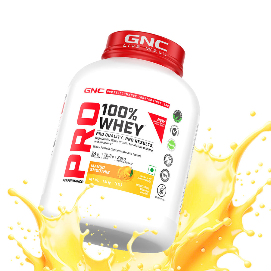GNC Pro Performance 100% Whey (New Formulation) 4 lbs Mango Smoothie - 4 lbs / Mango Smoothie