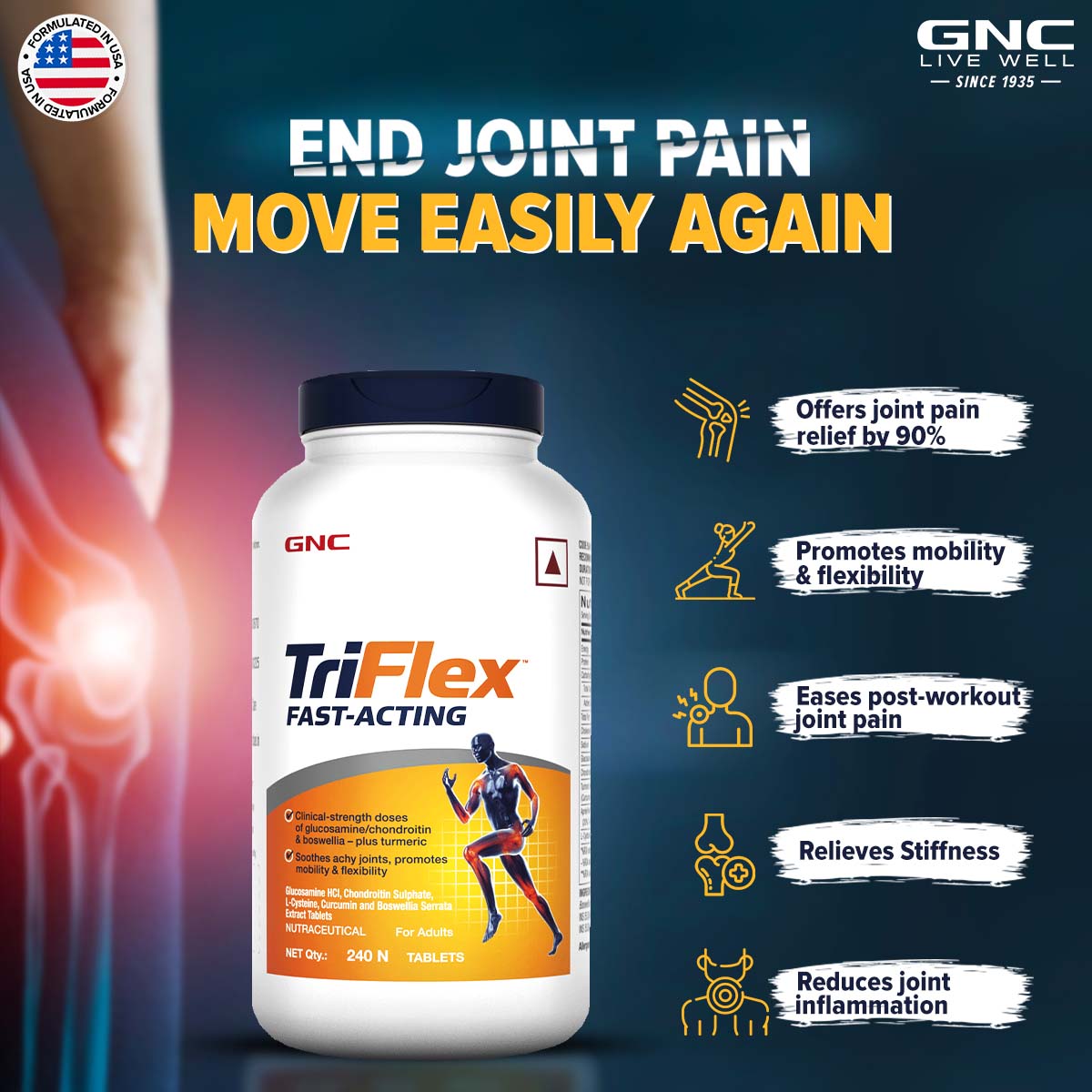 GNC TriFlex Fast-Acting - Relieves Pain & Stiffness for Knees, Wrist & Other Joints Within 5 Days