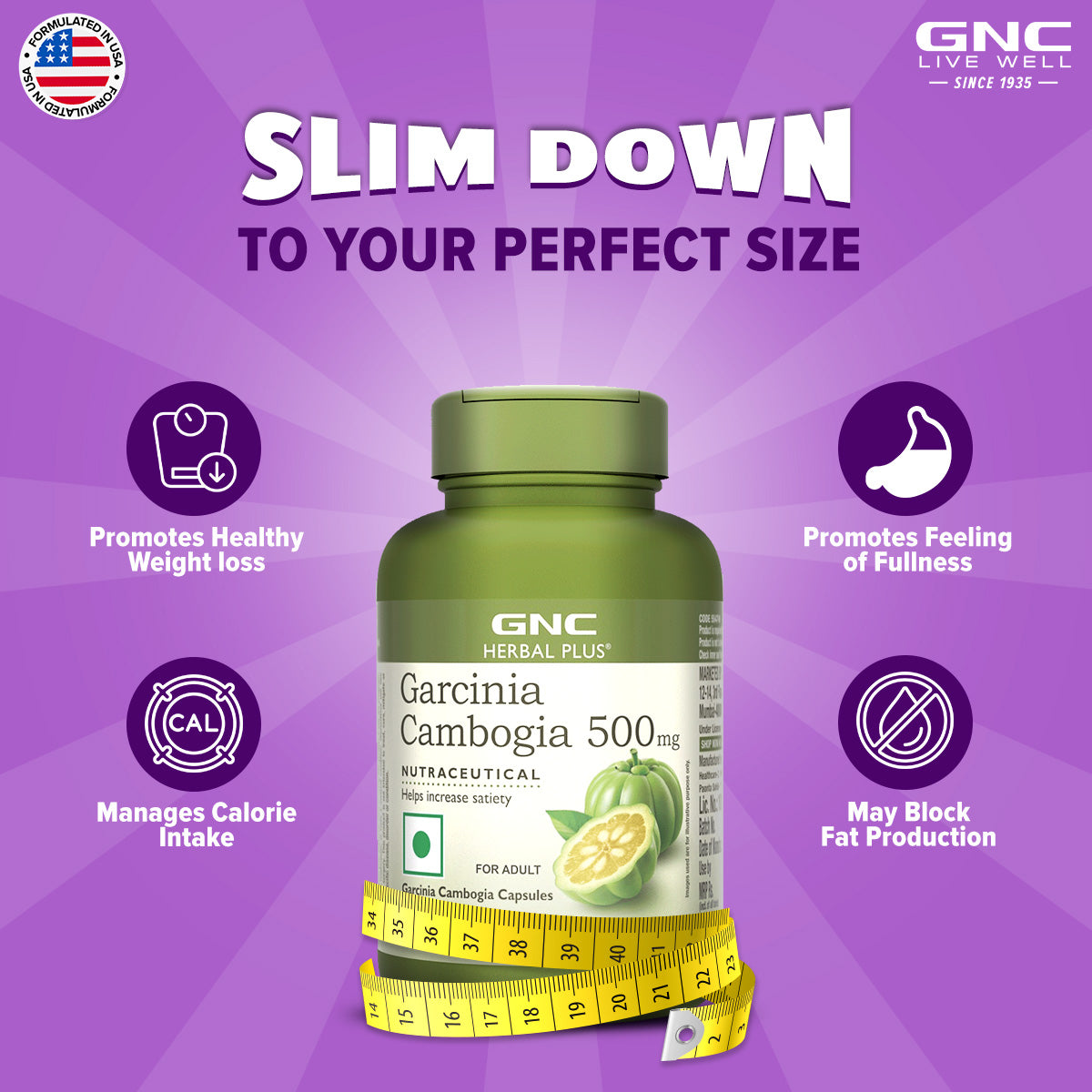 GNC Herbal Plus Garcinia Cambogia - Controls Appetite for Healthy Weight Loss