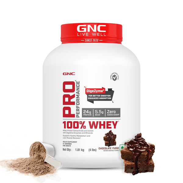 GNC Pro Performance 100% Whey Protein - Chocolate Fudge 4Lbs - Clearance Sale| Expiry - 2024-09-30