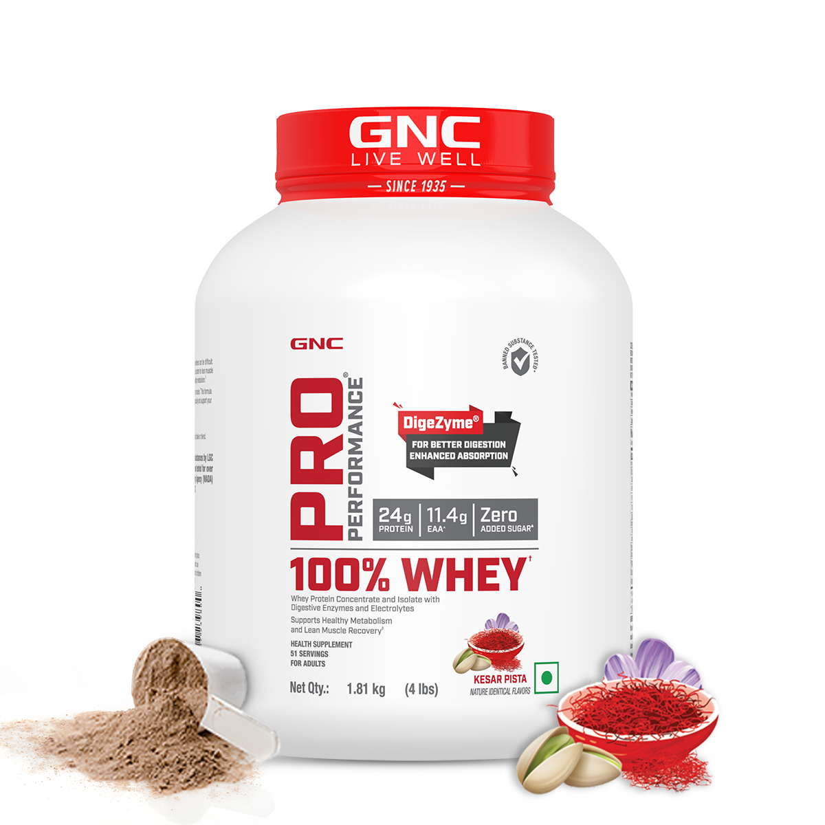 GNC Pro Performance 100% Whey Protein - Faster Recovery & Lean Muscle Gains | Informed Choice Certified