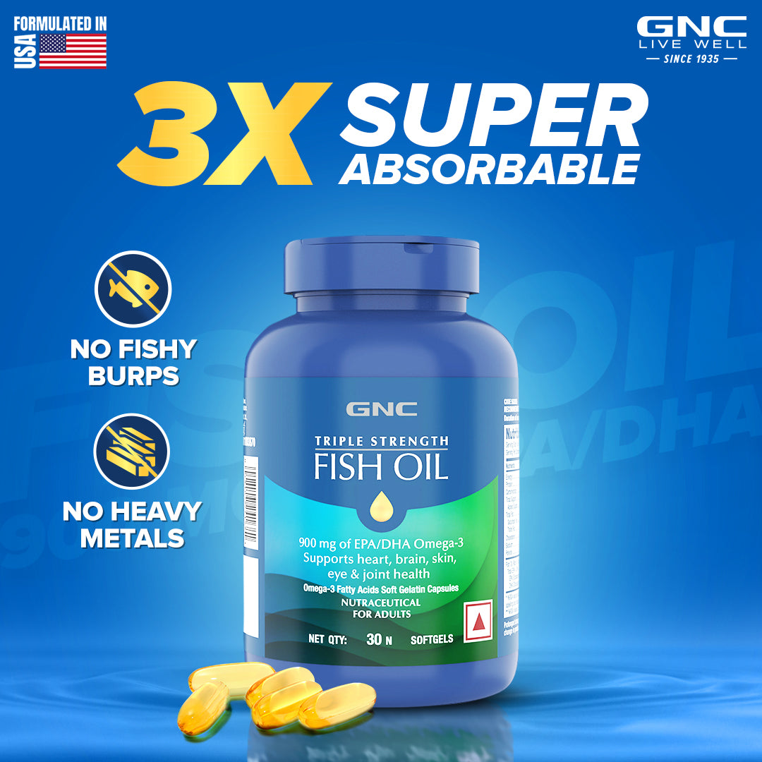 GNC Triple Strength Fish Oil - Omega 3 Capsules | For Healthy Cholesterol Levels, Improved Focus, Healthy Vision & Joint Comfort