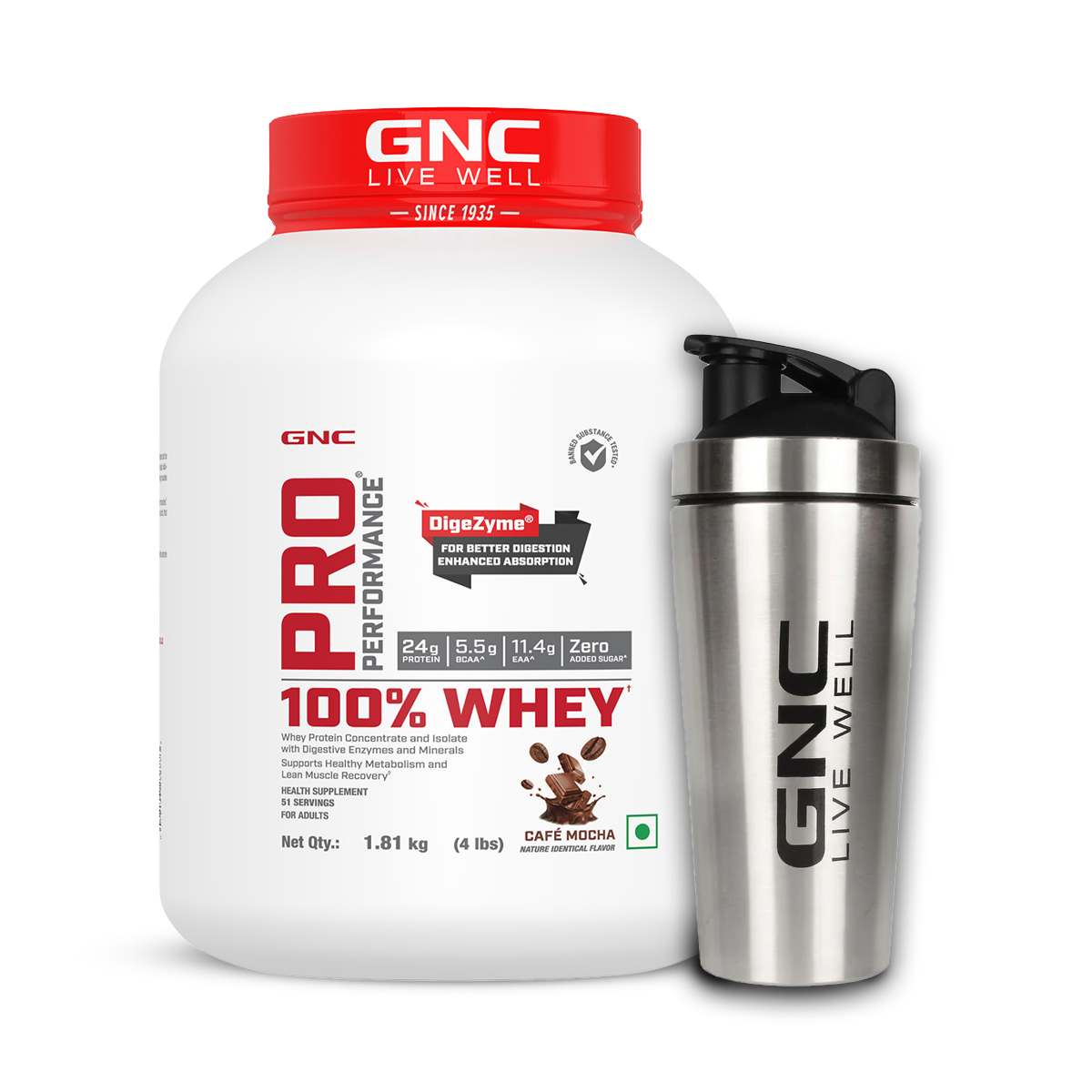 GNC Pro Performance 100% Whey Protein 4 lbs with Shaker - Faster Recovery & Lean Muscle Gains | Informed Choice Certified