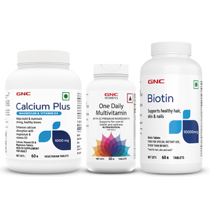 GNC Calcium Plus With Magnesium & Vitamin D3 + Women's One Daily Multivitamin for Women  + Biotin 10000mcg Tablets