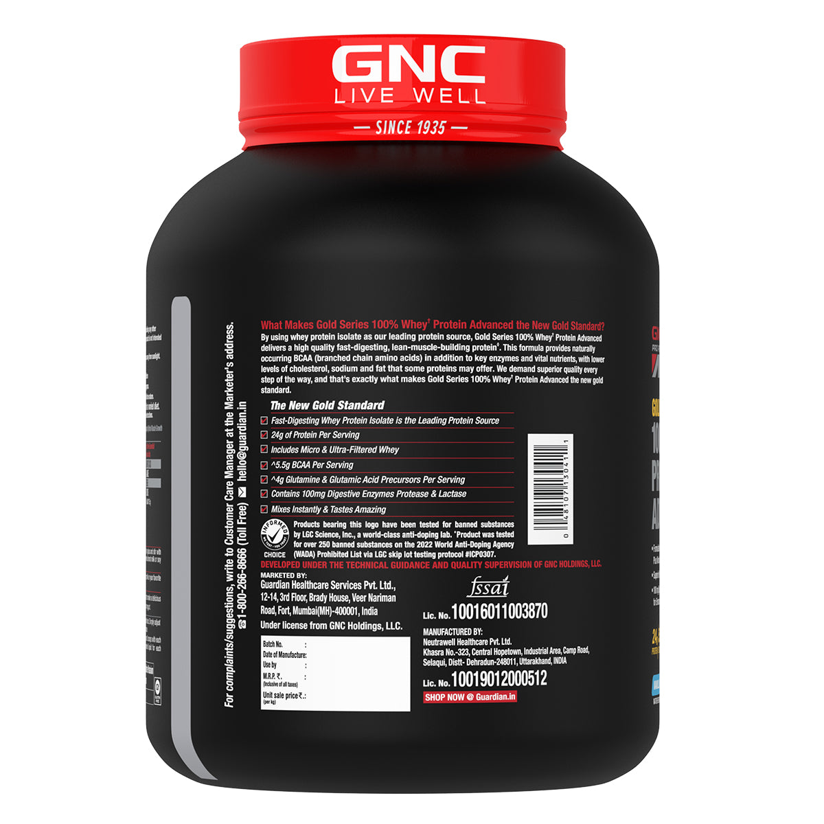 GNC AMP Gold Series 100% Whey Protein Advanced - Boosts Muscle Gains, Recovery & Workout Performance | Informed Choice Certified