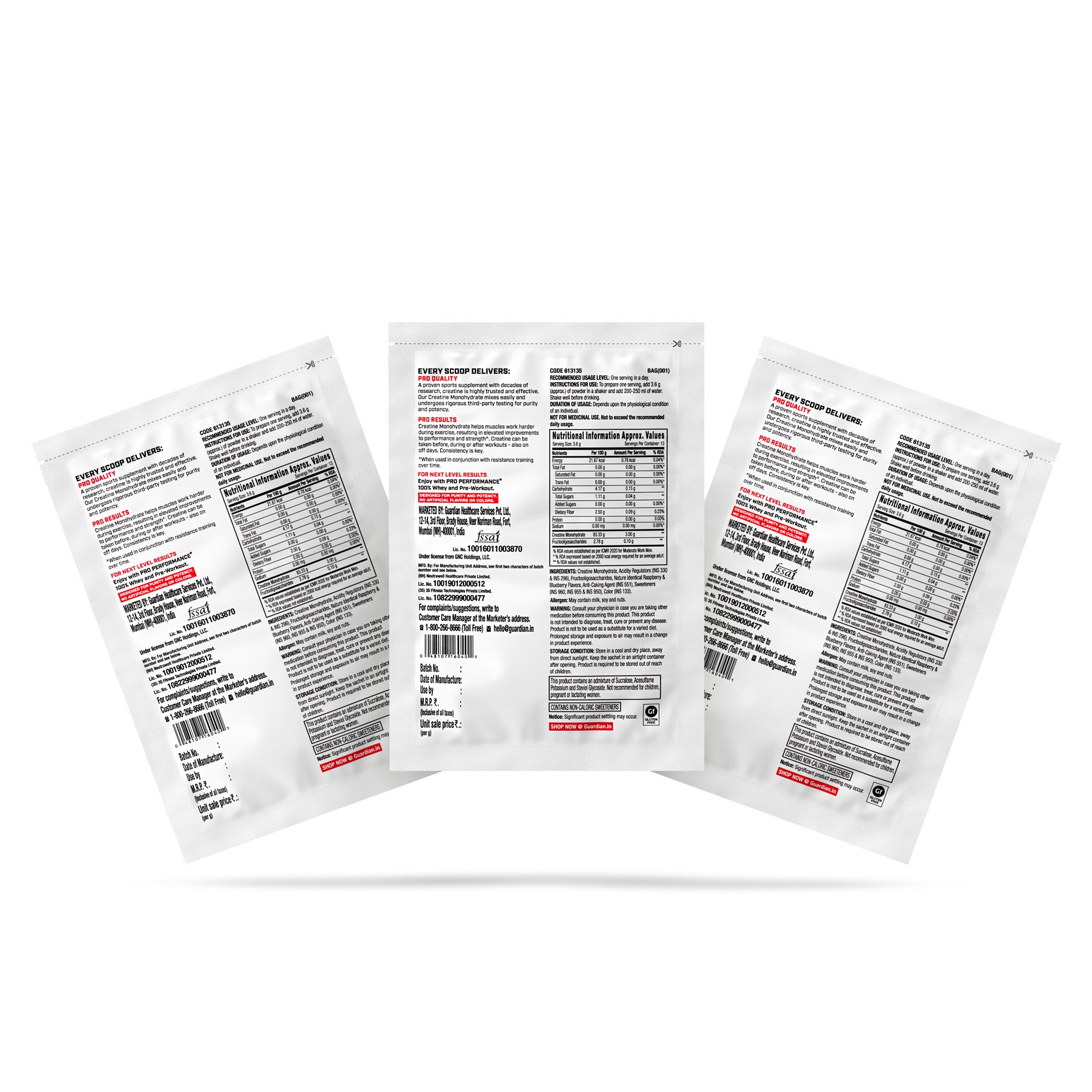 GNC CREATINE MONOHYDRATE BLUEBERRY POWDER 50 G (Pack of 3)