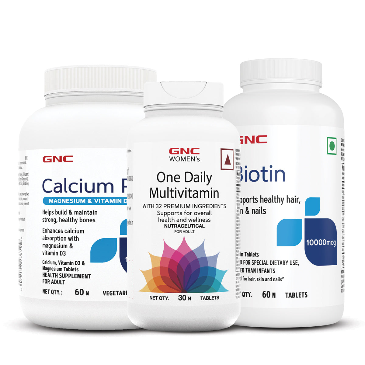 GNC Calcium Plus With Magnesium & Vitamin D3 + Women's One Daily Multivitamin for Women  + Biotin 10000mcg Tablets