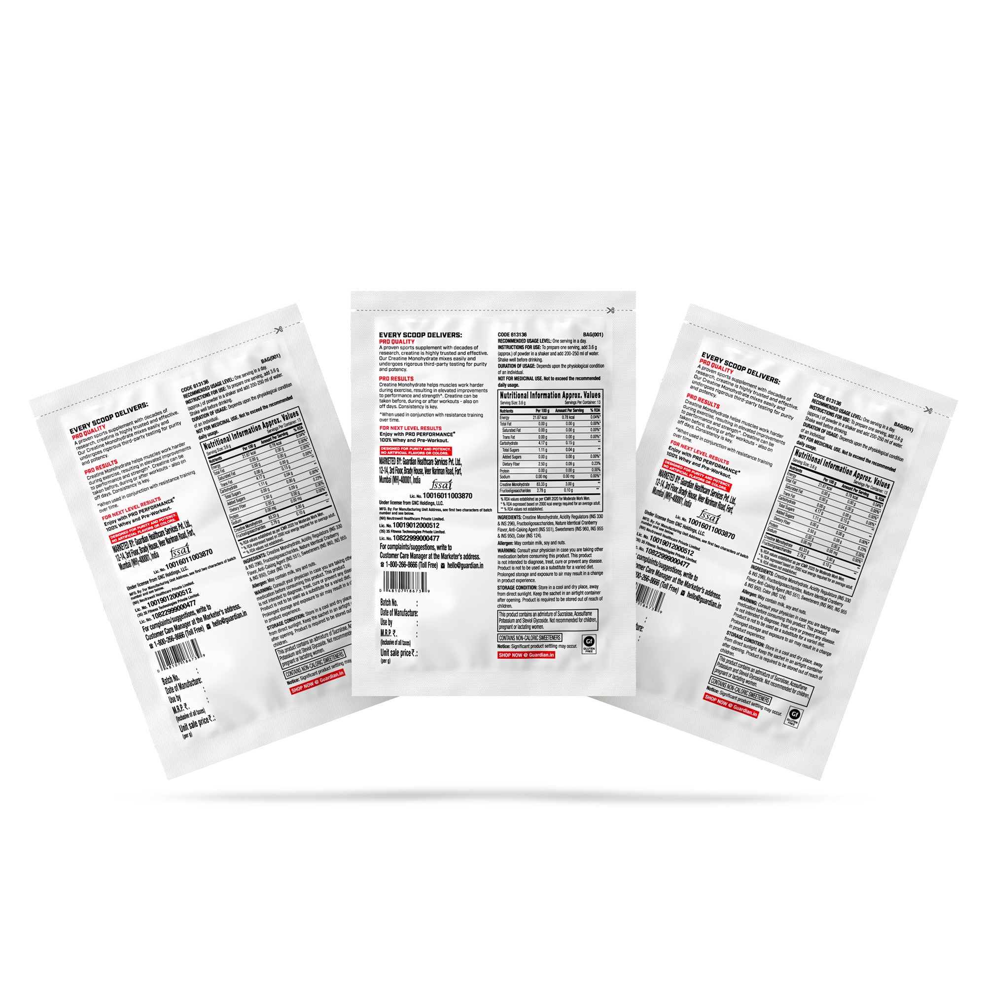GNC CREATINE MONOHYDRATE CRANBERRY POWDER 50 G (Pack of 3)