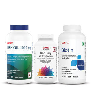 GNC Women's One Daily Multivitamin for Women + Biotin 10000mcg Tablets + Fish Body Oil for Men & Women