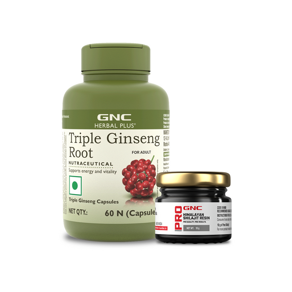GNC Herbal Plus Triple Ginseng + Pure Himalayan Shilajit Resin