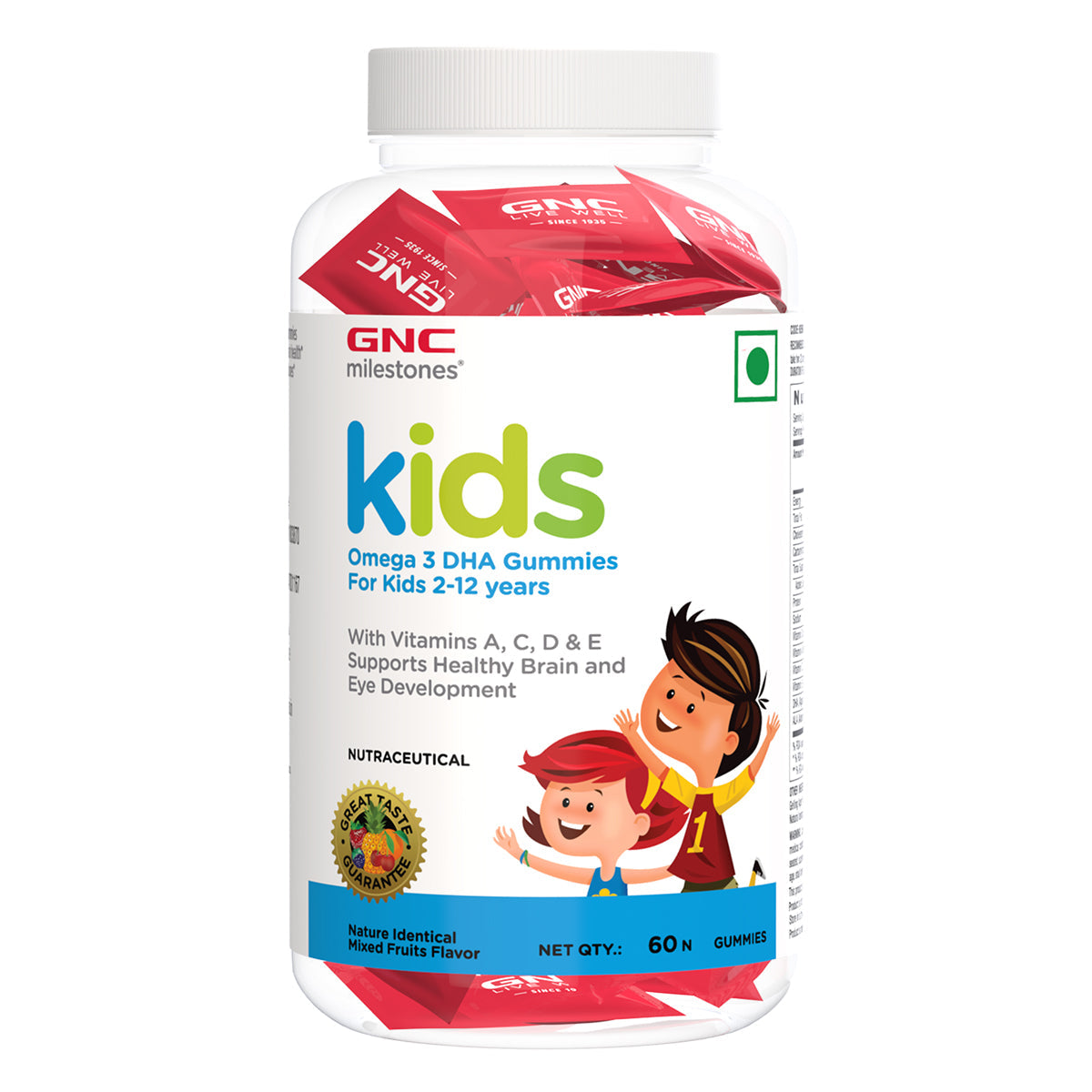 GNC milestones kids Omega 3 DHA Gummies - For Healthy Brain & Eye Development In 2-12Y Kids