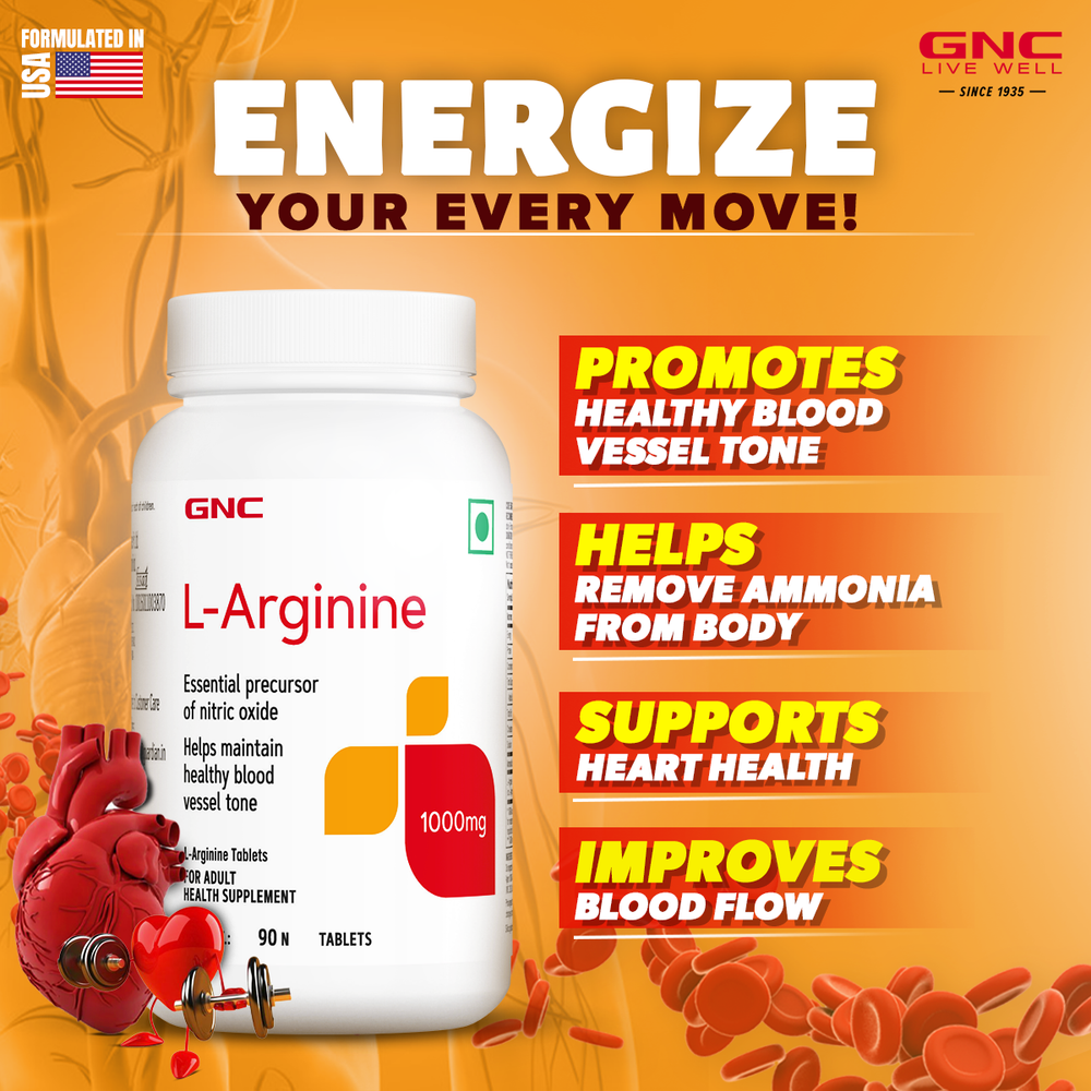 Buy GNC LArginine 1000 mg 90 Tablets (Each Tablet provides 1 g of L