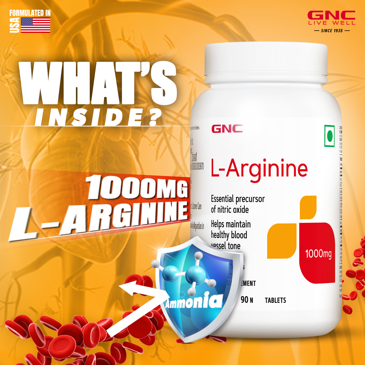 GNC L-Arginine 1000mg - Boosts Energy & Endurance | Improves Blood Flow
