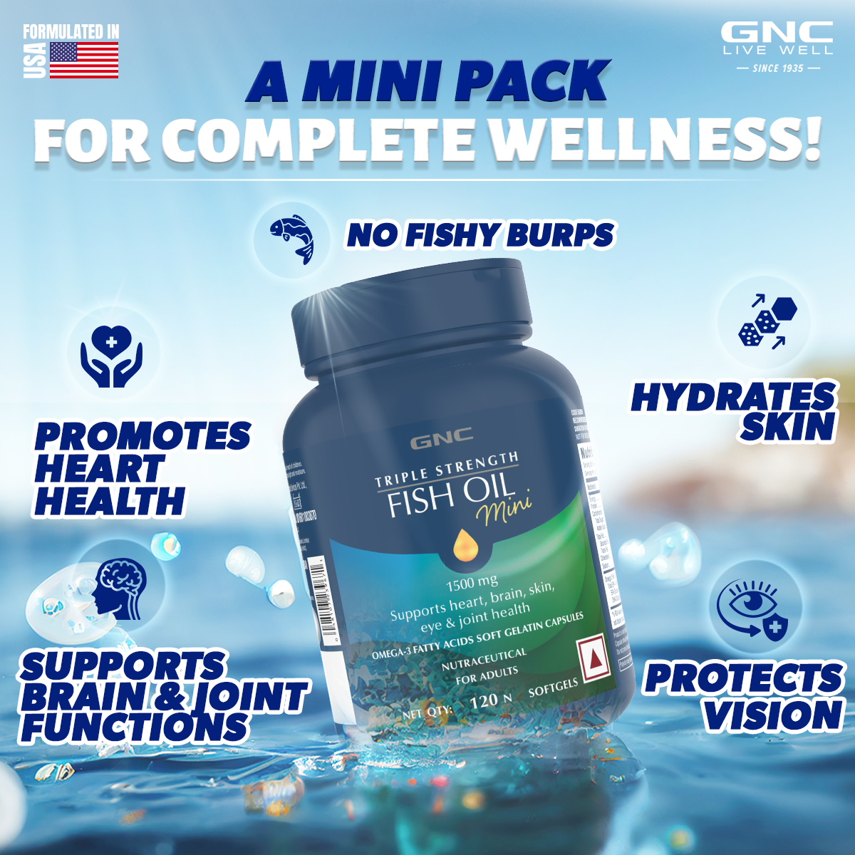 GNC Triple Strength Fish Oil Mini - Omega 3 Capsules | For Healthy Cholesterol Levels, Improved Focus, Healthy Vision & Joint Comfort