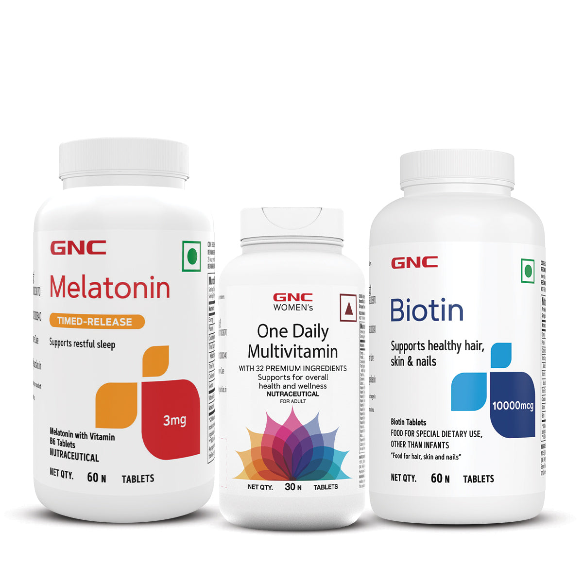 GNC Melatonin Timed Release With Vitamin B6 + Women's One Daily Multivitamin for Women  + Biotin 10000mcg Tablets