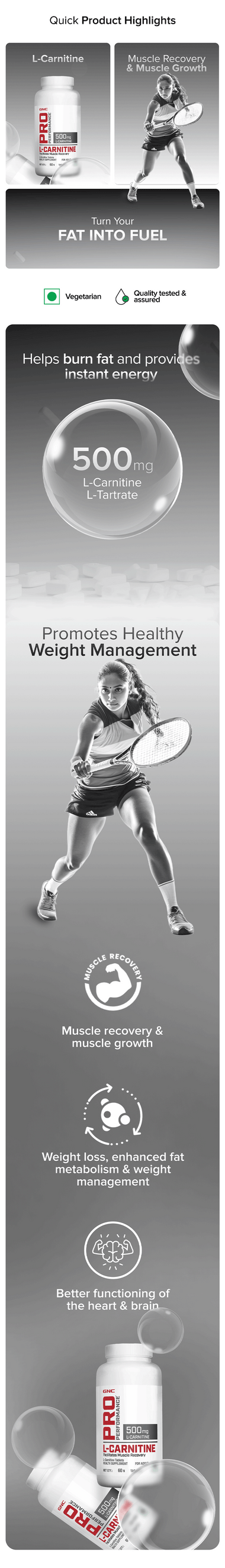 GNC Pro Performance Creatine Monohydrate with L-Carnitine Tablets 500mg