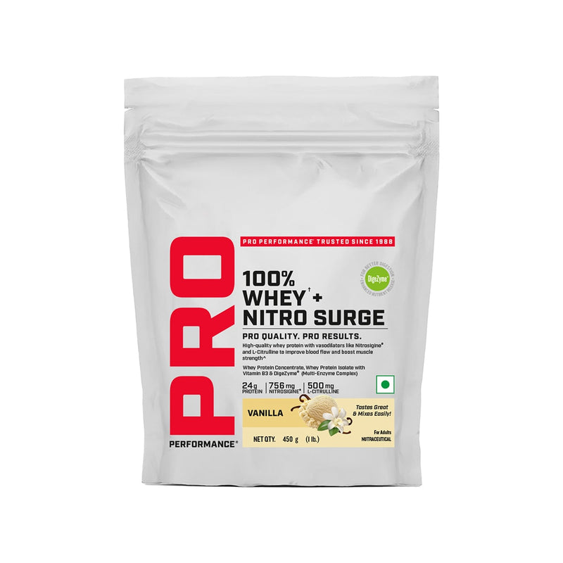 100% Whey + Nitro Surge 1 Lb - 400 Grams - India's First Cardio Protect Whey
